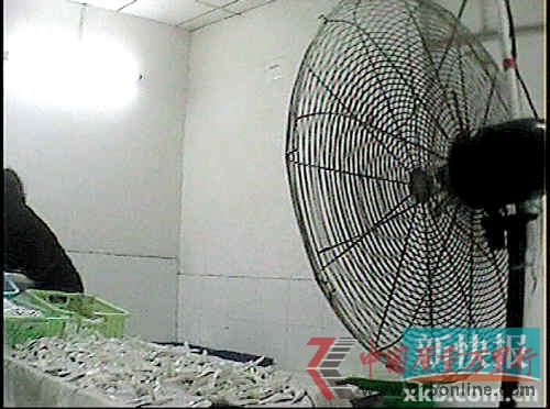 東莞莞城區(qū)一工廠用風(fēng)扇吹干餐具。